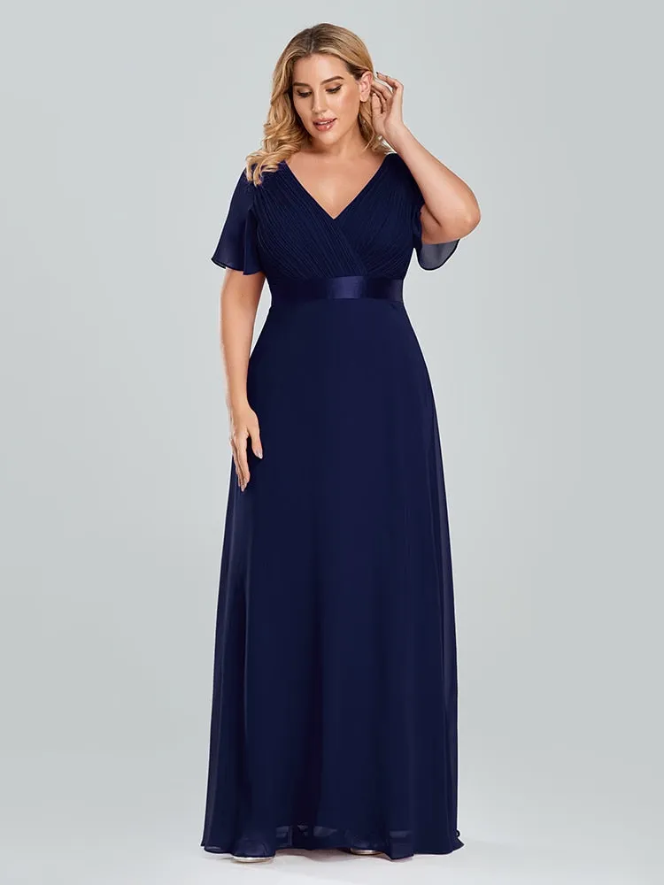 Plus Size Evening Dresses Long XUCTHHC Elegant A Line V Neck Ruffles Chiffon Formal Wedding Party Dress Robe De Soiree 2021