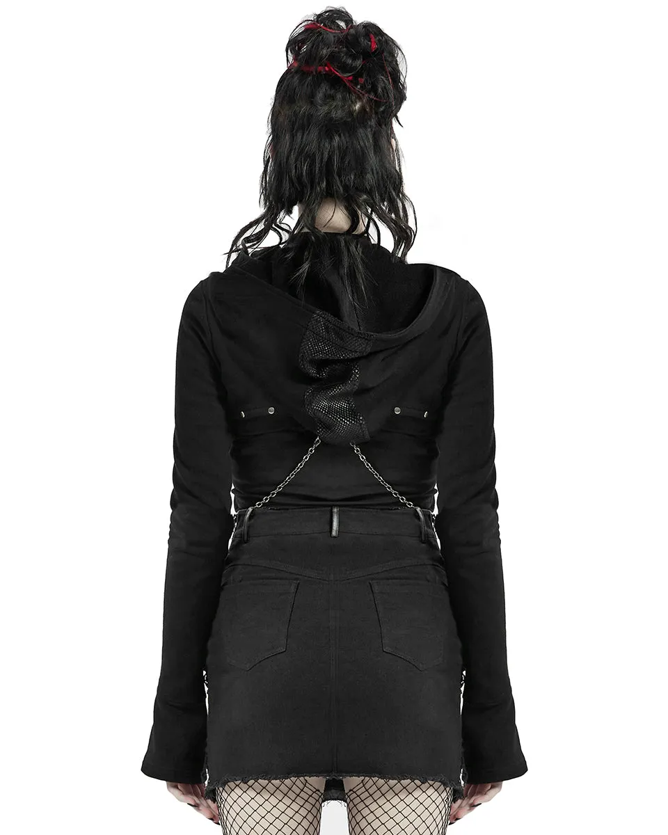 Punk Rave Serpentine Womens Cyberpunk Hooded Bolero - Black