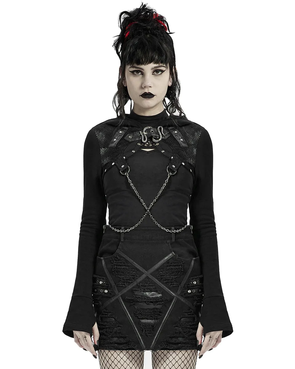 Punk Rave Serpentine Womens Cyberpunk Hooded Bolero - Black
