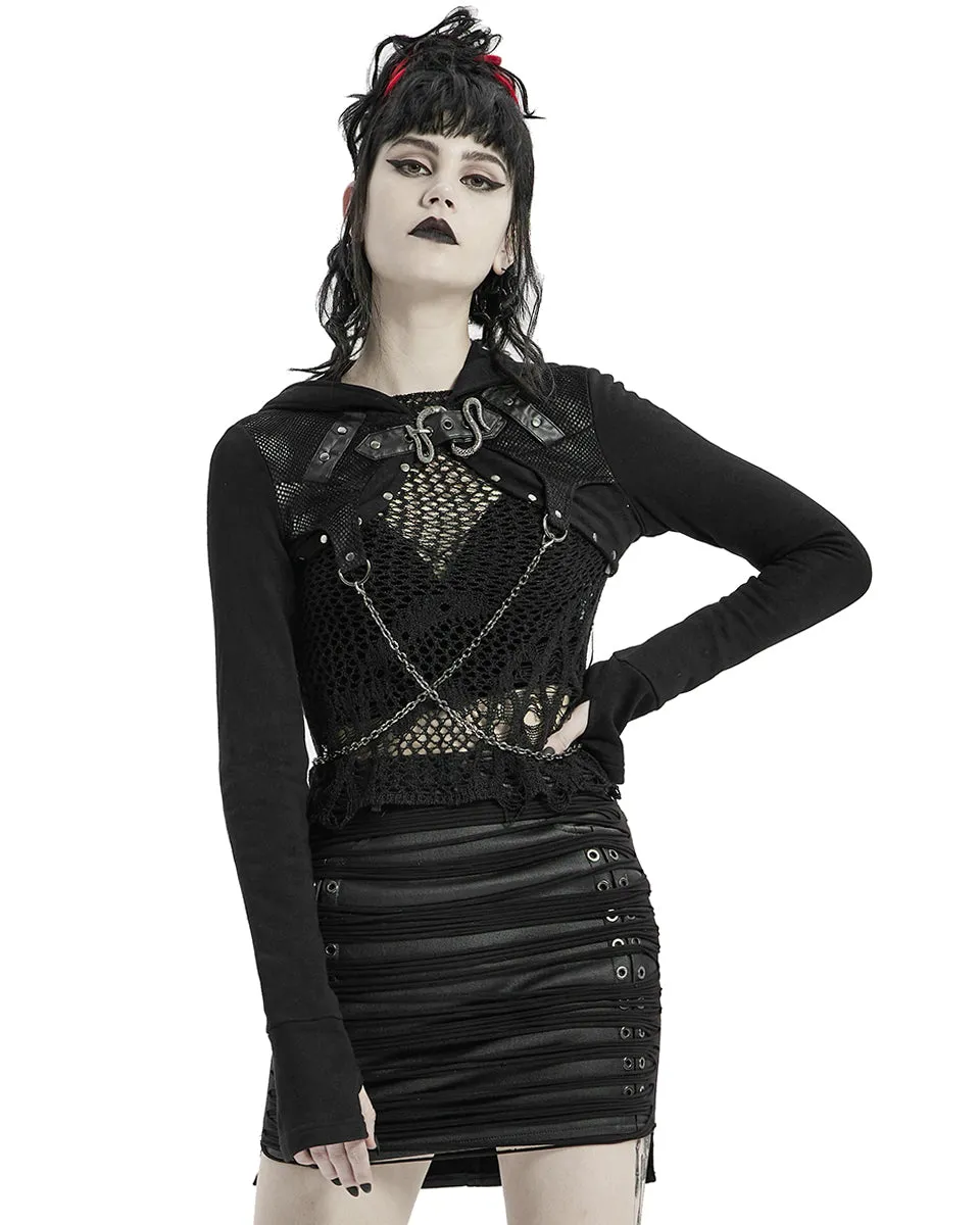 Punk Rave Serpentine Womens Cyberpunk Hooded Bolero - Black