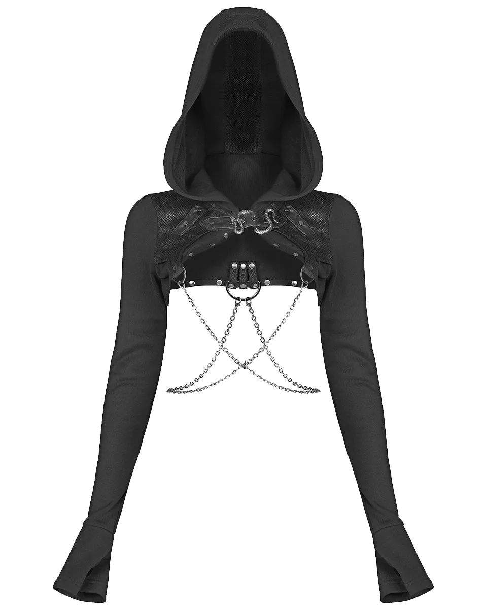 Punk Rave Serpentine Womens Cyberpunk Hooded Bolero - Black