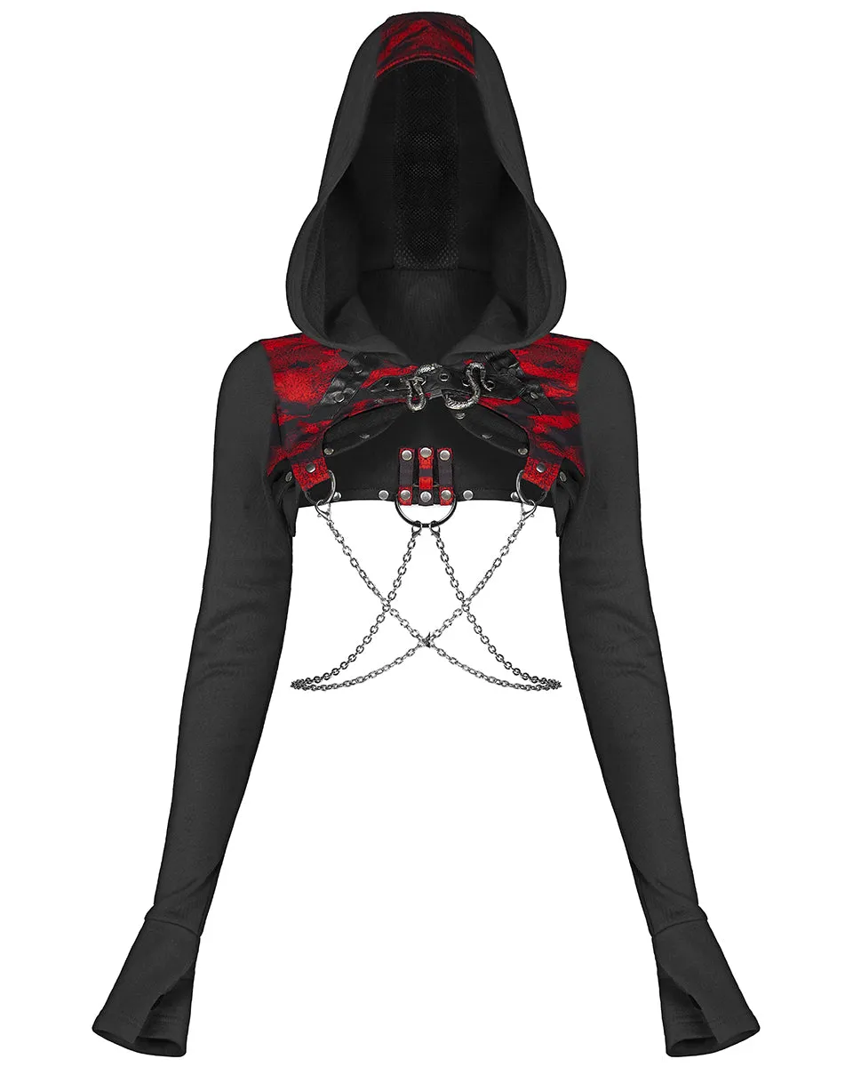 Punk Rave Serpentine Womens Punk Hooded Bolero - Black & Red