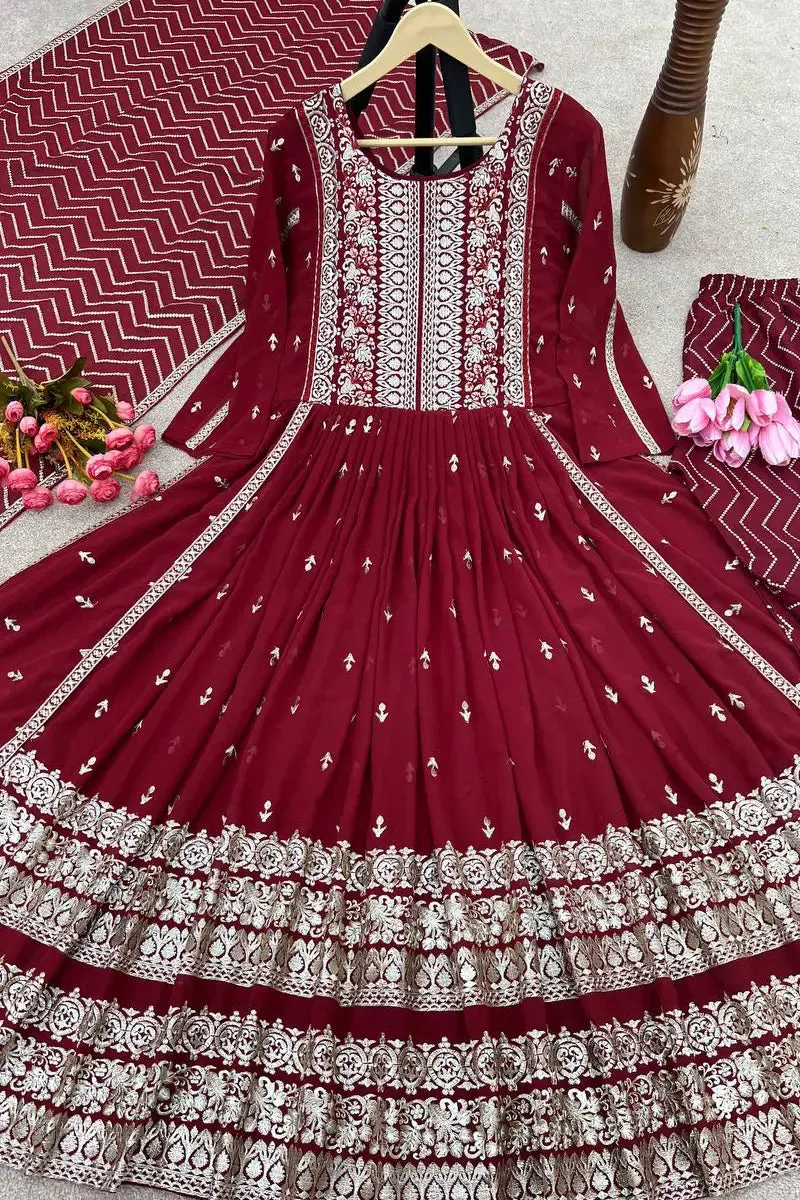 Red Color Georgette Gown Dress For Girls