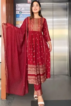 Red Color Georgette Gown Dress For Girls