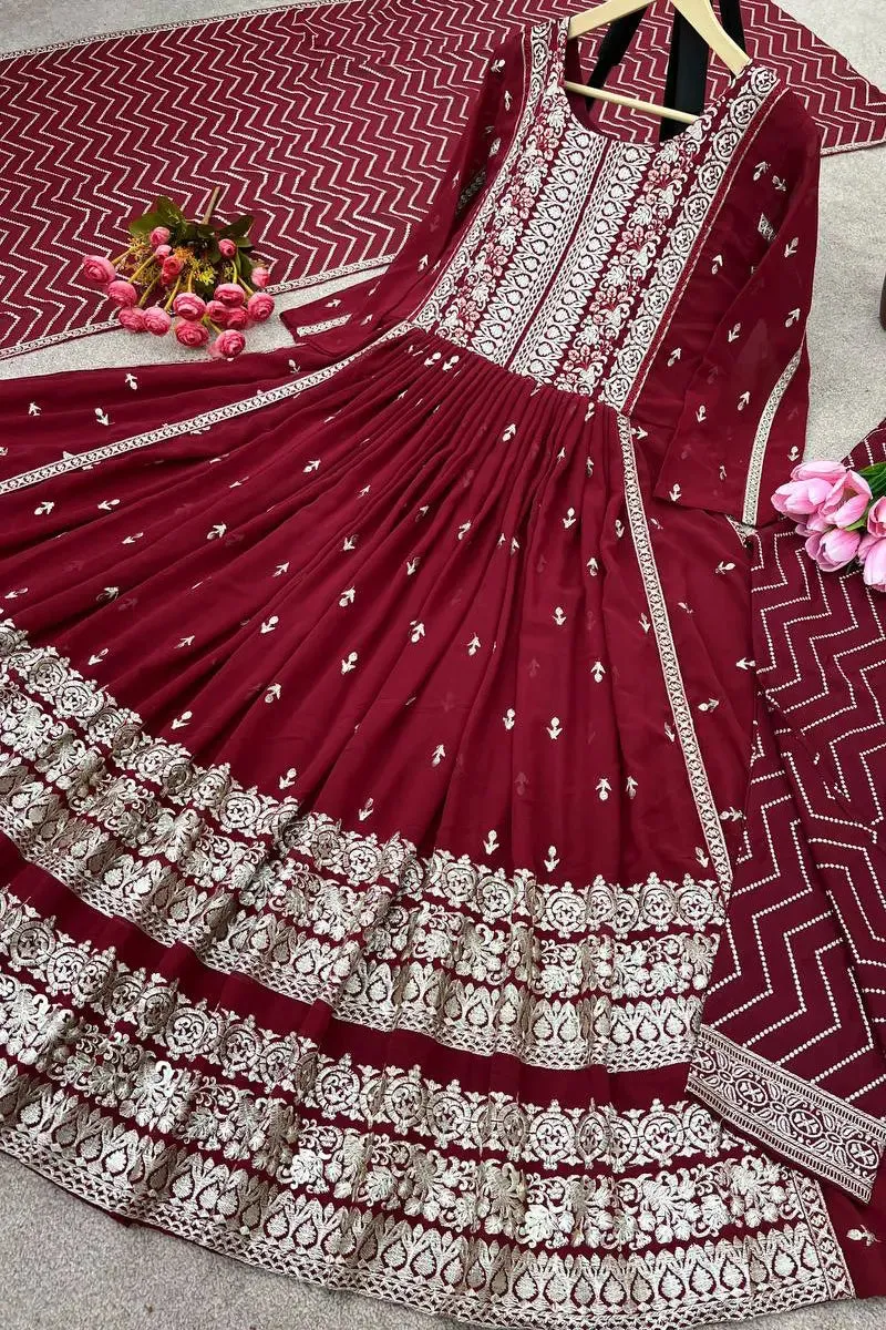 Red Color Georgette Gown Dress For Girls