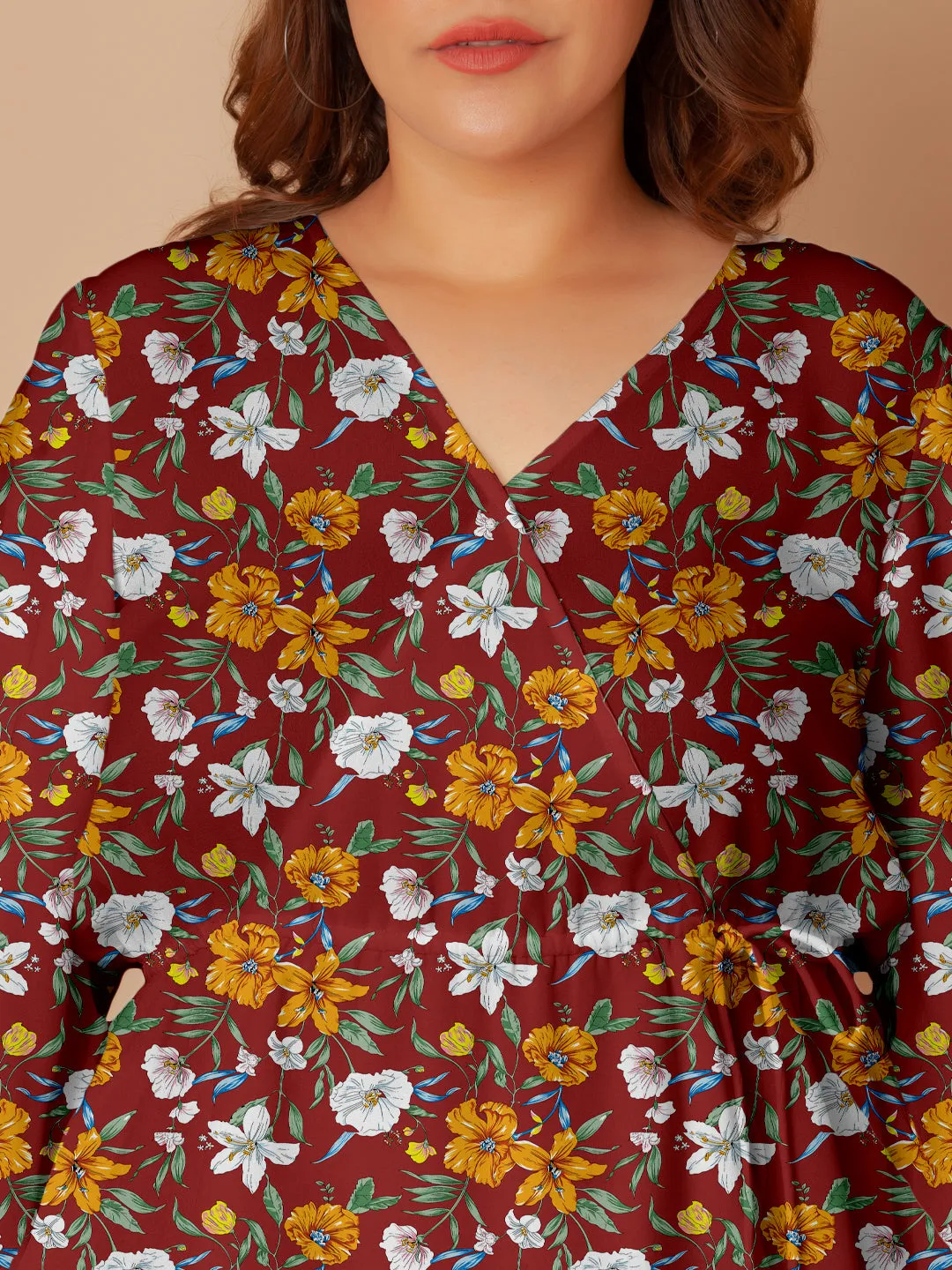 Red Floral Print Peplum Top