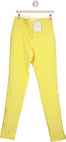 Rhodochrosite Yellow Laura Satin Button detail Trousers UK 8