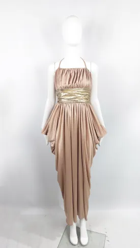 Ronald Joyce Vintage Slinky Draped Grecian Goddess Maxi Evening Dress, 1970s