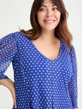 Royal Blue Spot Pleated V Neck Tunic