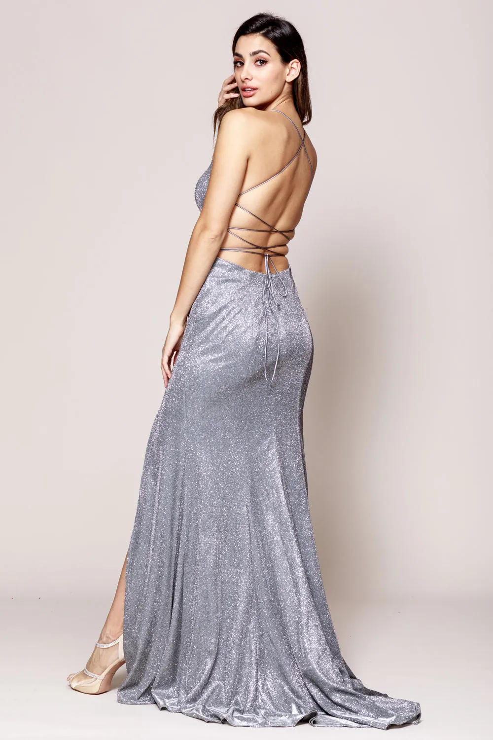 Straight Across Side Slit Glitter