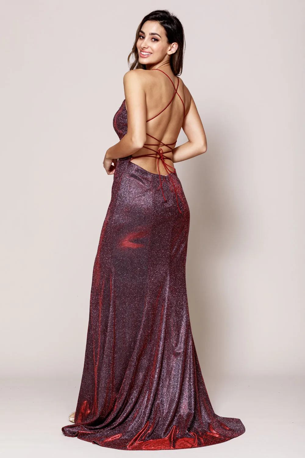 Straight Across Side Slit Glitter