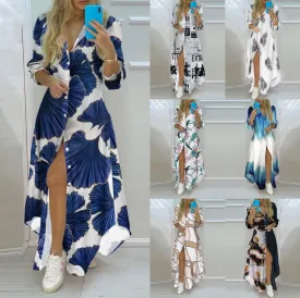 Striped Maxi Cotton Dress with Button Detail and Loose Sleeves