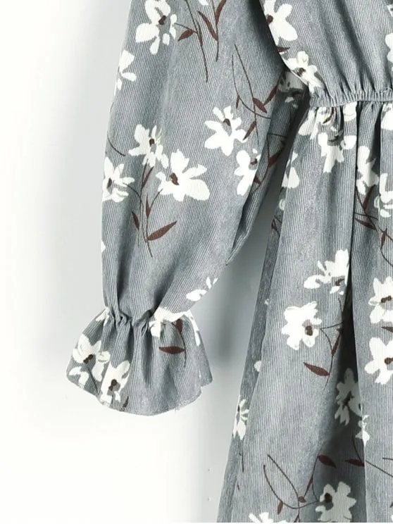 TastyHottie - Cute Floral Print Corduroy Dress