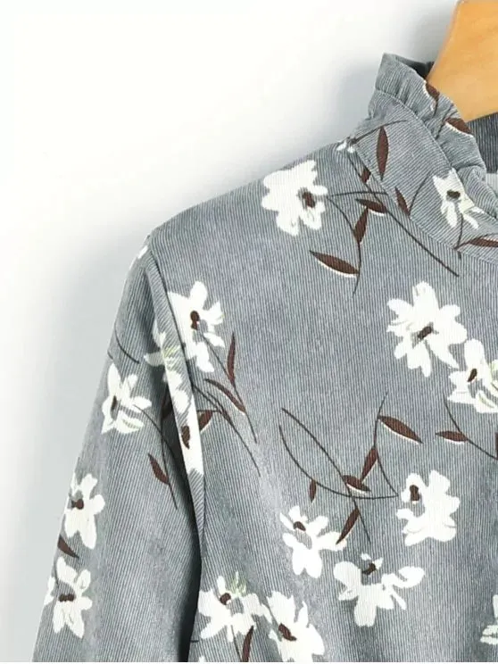 TastyHottie - Cute Floral Print Corduroy Dress