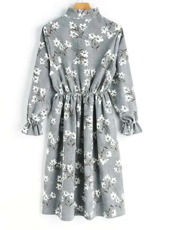 TastyHottie - Cute Floral Print Corduroy Dress