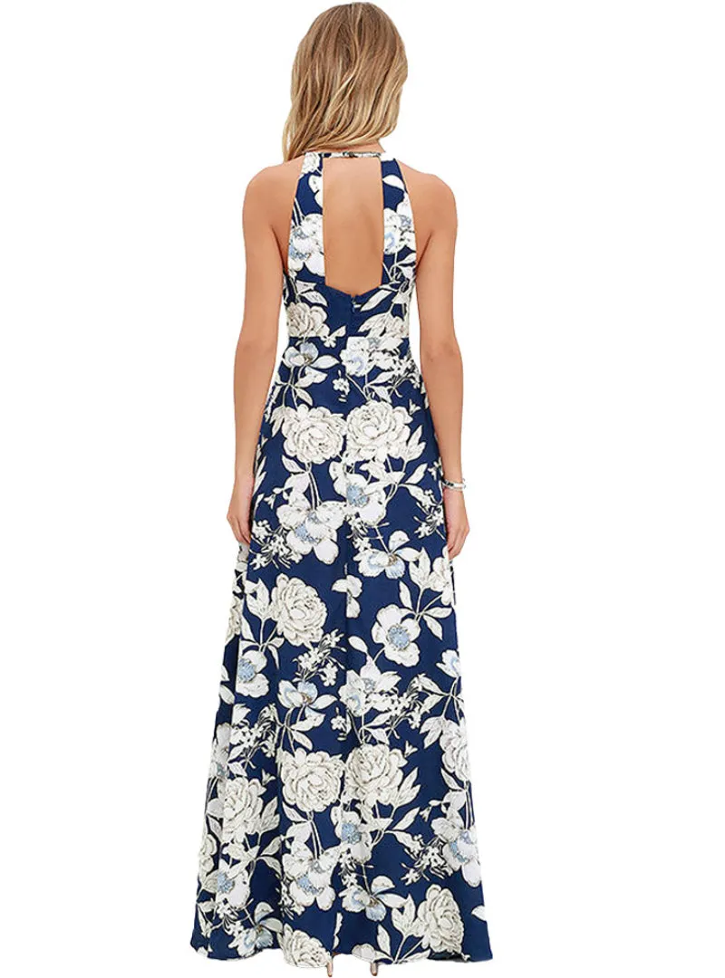 TastyHottie - Halter Neck Floral Print Sleeveless Summer Dress