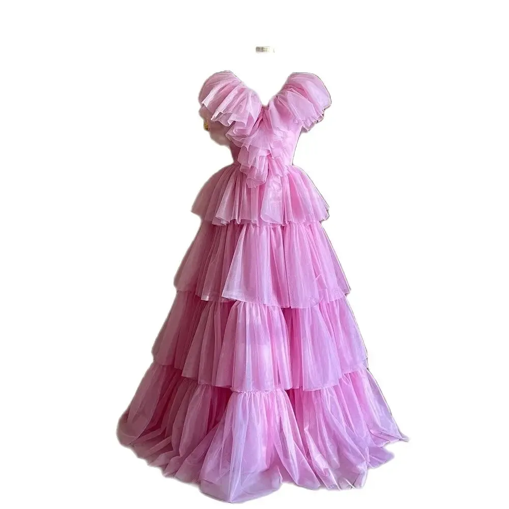 TAVIMART  -  Pretty Mesh Ruffles Tiered Prom Dresses Real Image Tulle Puffy A Line Evening Dress Fluffy Mesh Long Pageant Formal Gowns Z