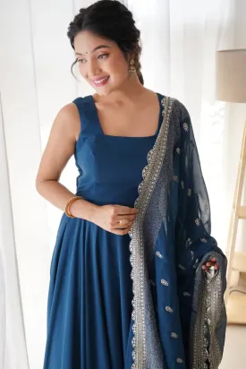 Teal Color Sleeveless Gown For Raksha Bandhan
