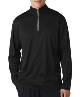 ultraclub adult cool & dry sport 1/4-zip pullover - black (m)