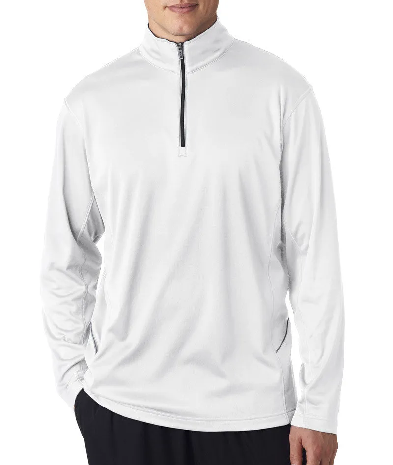ultraclub adult cool & dry sport 1/4-zip pullover - white (s)