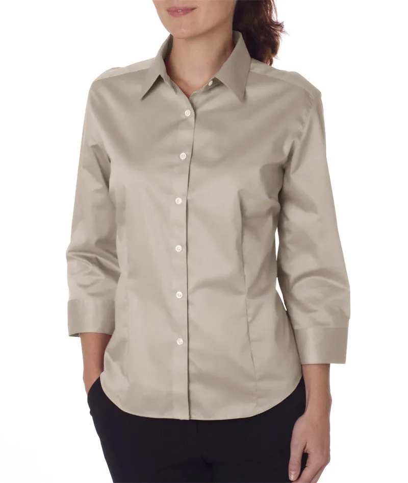 van heusen ladies' 3/4-sleeve dress twill - khaki (l)
