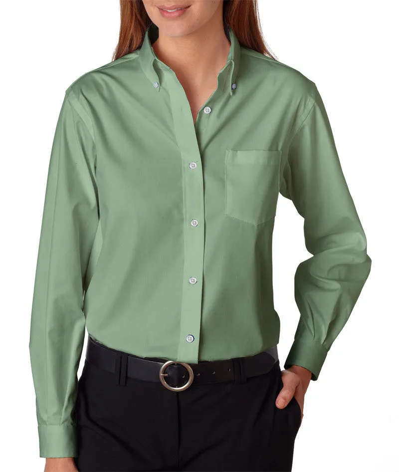 van heusen ladies' long-sleeve blended pinpoint oxford - sage (xl)