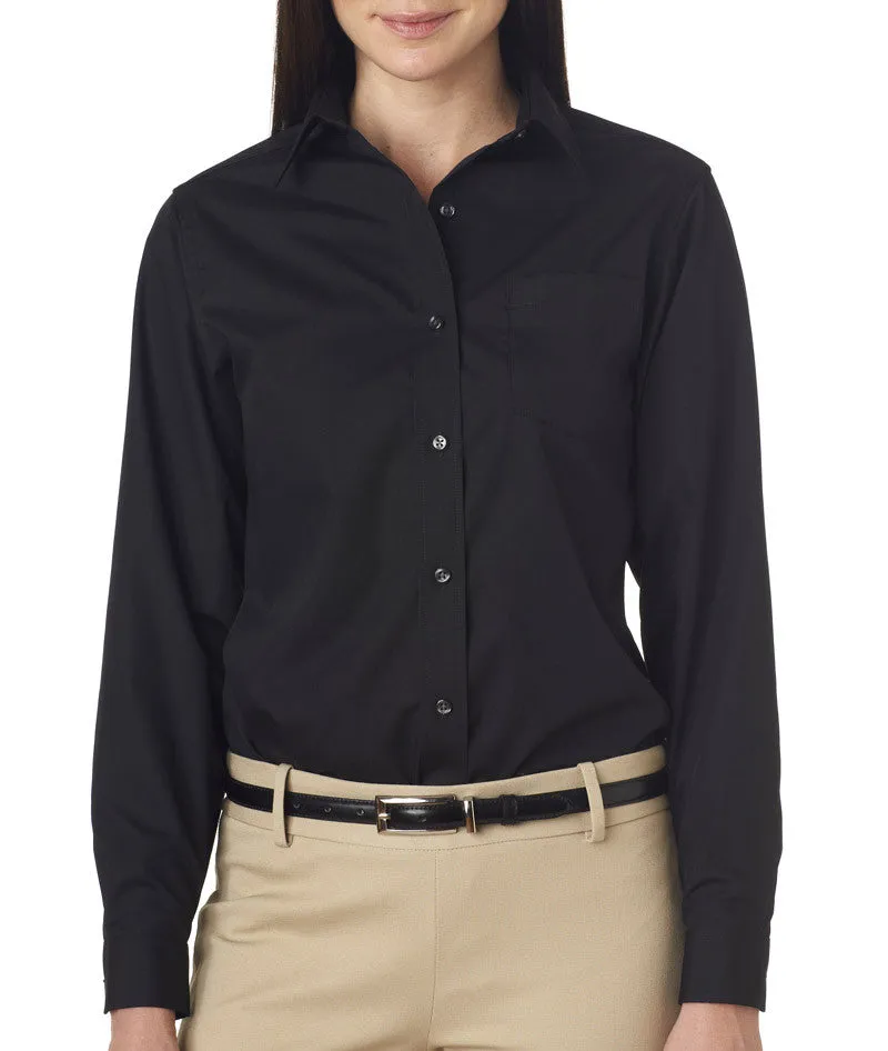 van heusen ladies' long-sleeve cotton-rich broadcloth - black (2xl)