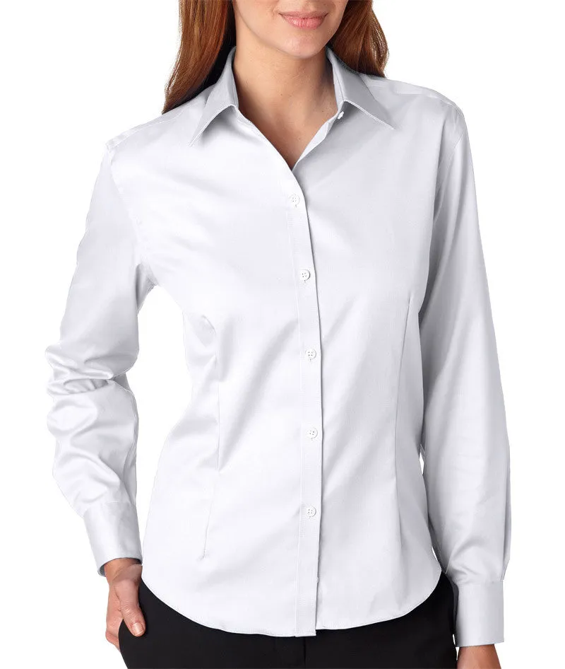 van heusen ladies' long-sleeve non-iron pinpoint oxford - white (m)