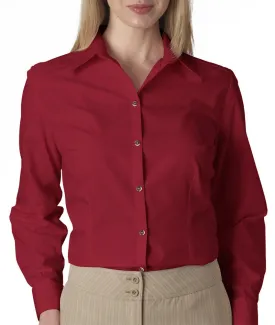 van heusen ladies' long-sleeve silky poplin - cardinal (s)