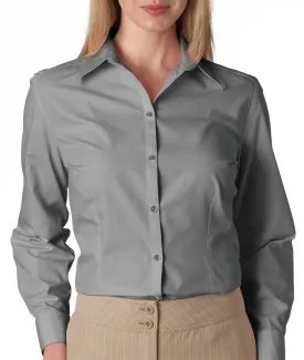 van heusen ladies' long-sleeve silky poplin - slate grey (2xl)