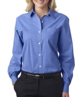 van heusen ladies' long-sleeve stretch pinpoint oxford - deep blue (s)