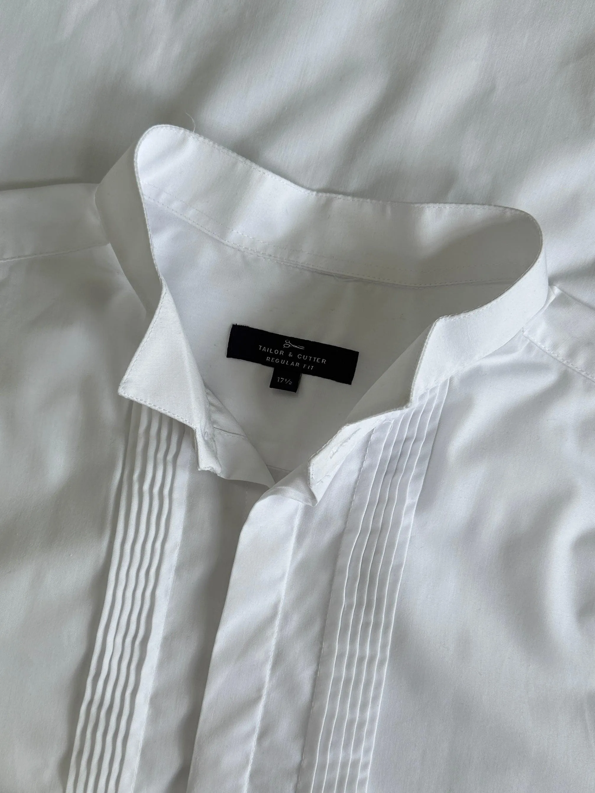 Vintage Cotton Pleated Wing Collar Dress Shirt - XL/XXL