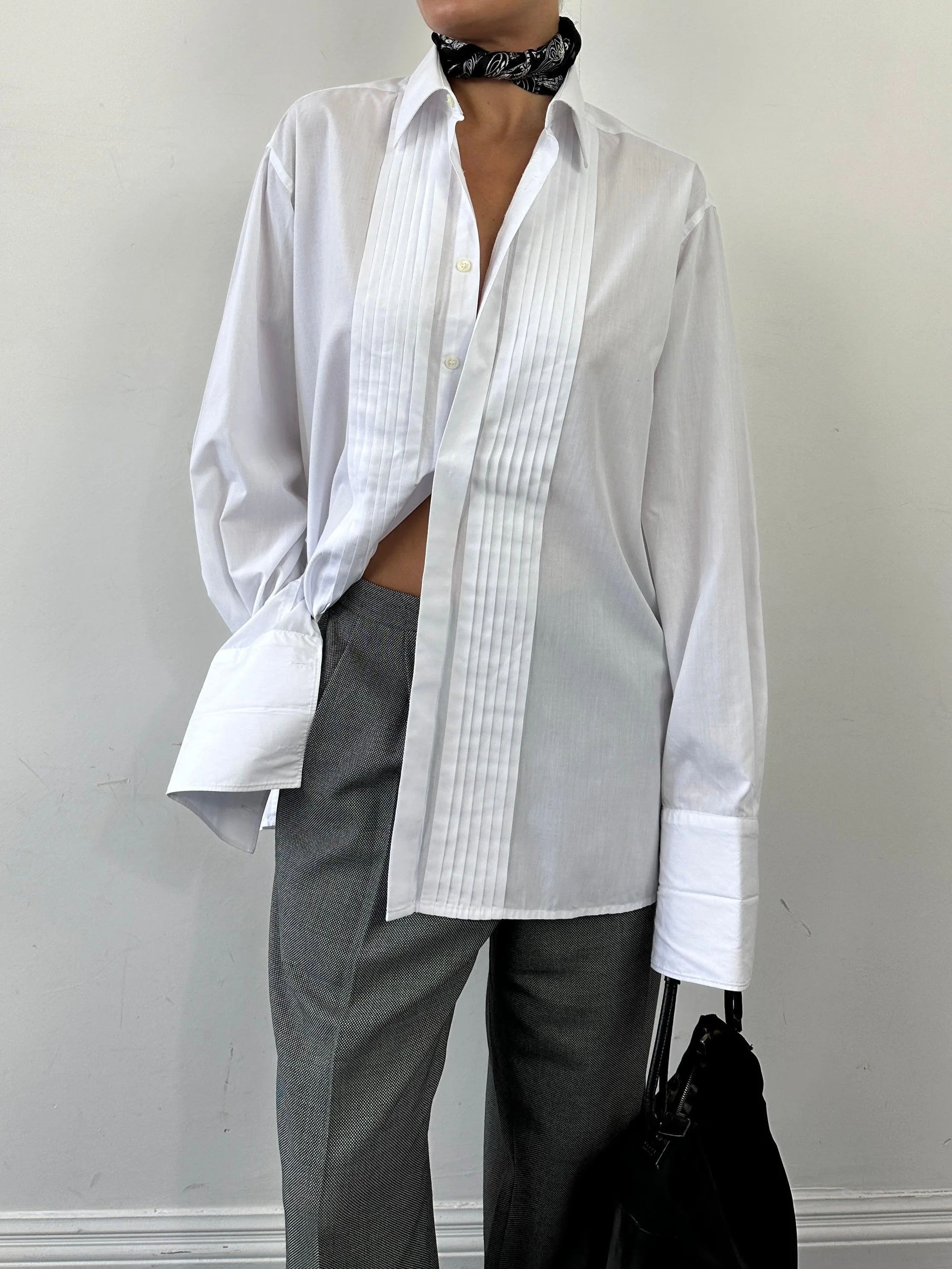 Vintage Pleated Tuxedo Dress Shirt - XL/XXL
