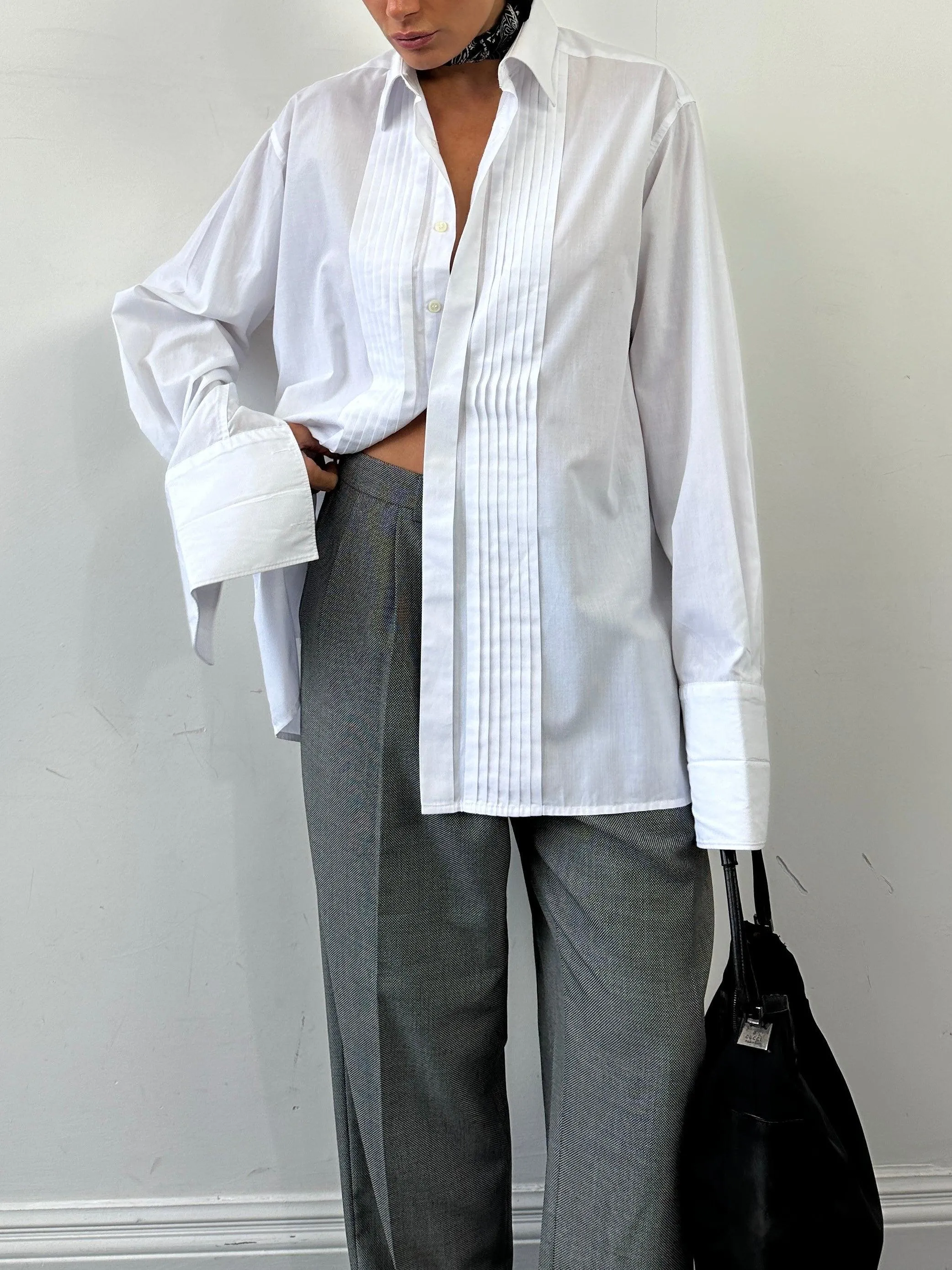Vintage Pleated Tuxedo Dress Shirt - XL/XXL