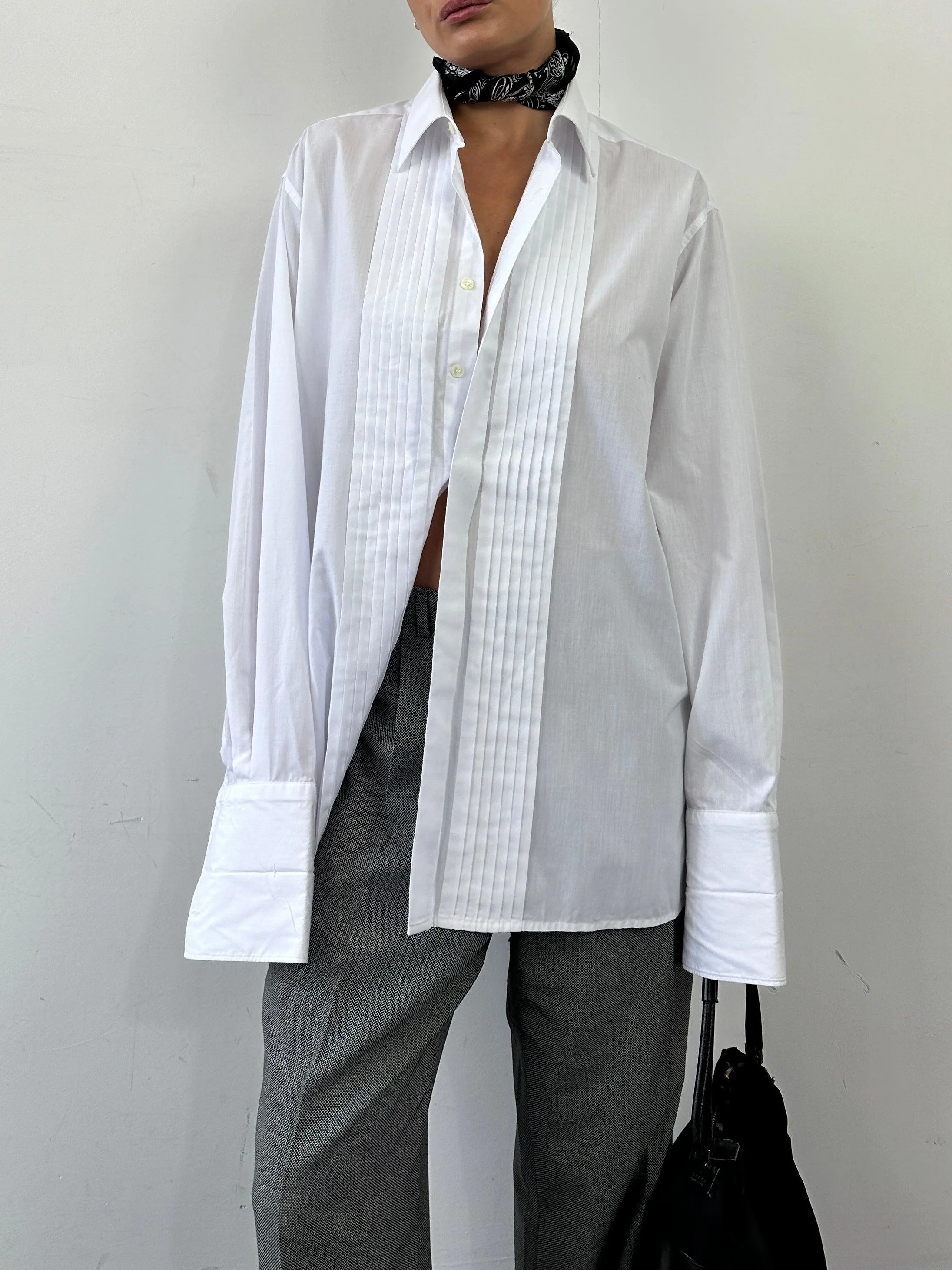 Vintage Pleated Tuxedo Dress Shirt - XL/XXL