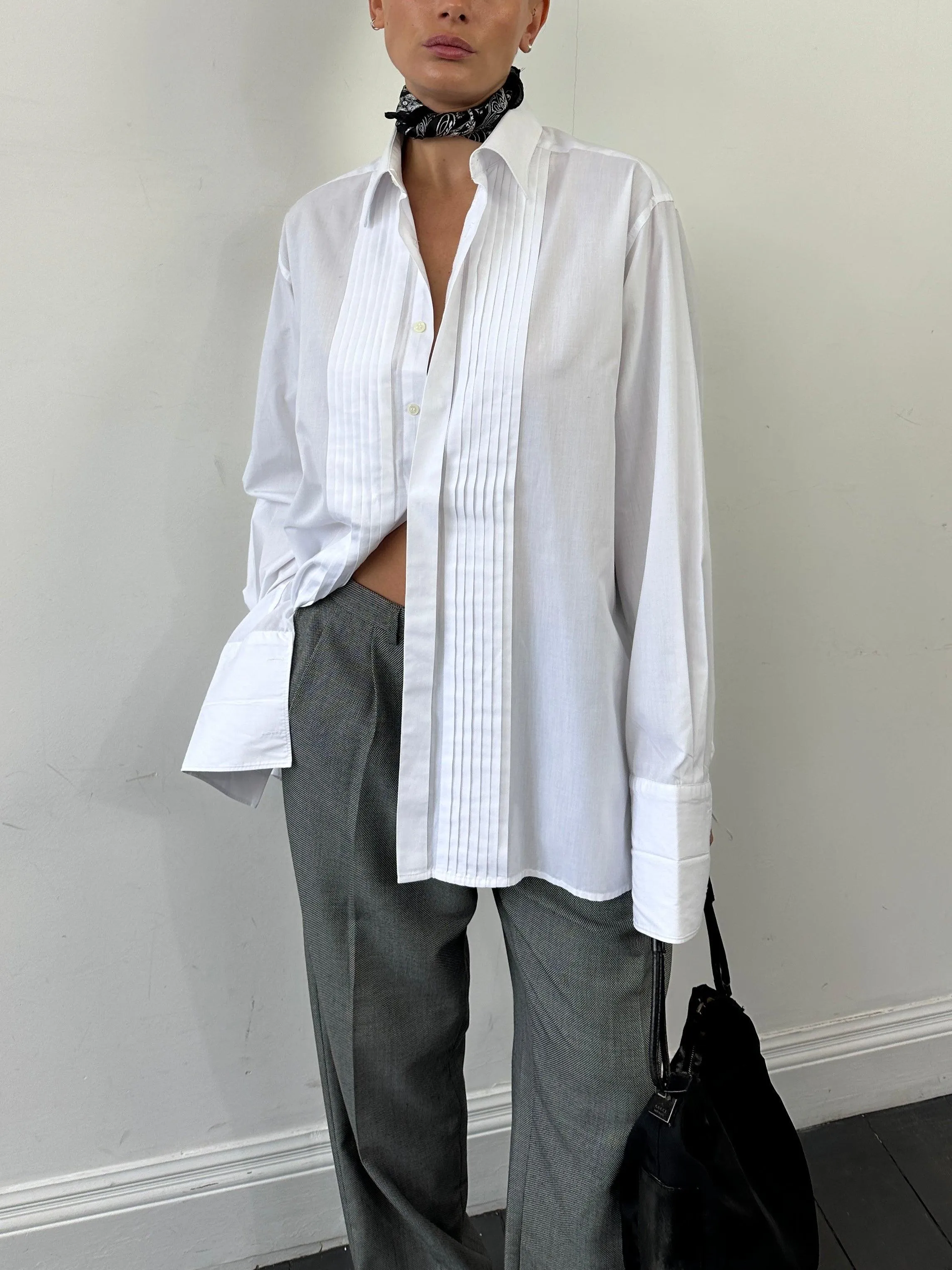 Vintage Pleated Tuxedo Dress Shirt - XL/XXL