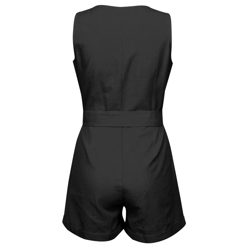 Waistband V-Neck Sleeveless Shorts Jumpsuit