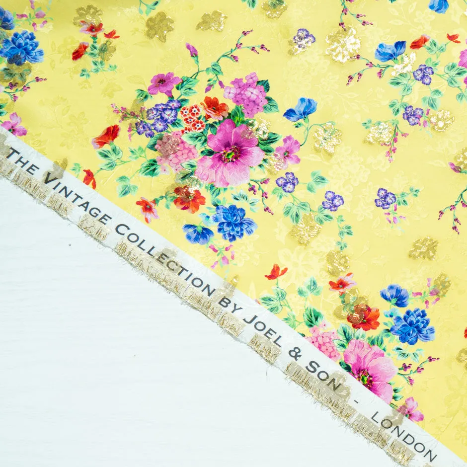 Wild Floral Printed Yellow Metallic Silk Jacquard