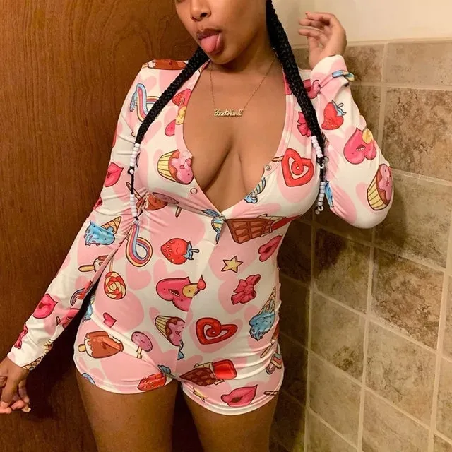 Women Long Sleeve Short Sleepwear Onesie