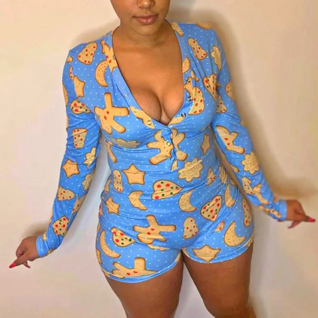 Women Long Sleeve Short Sleepwear Onesie