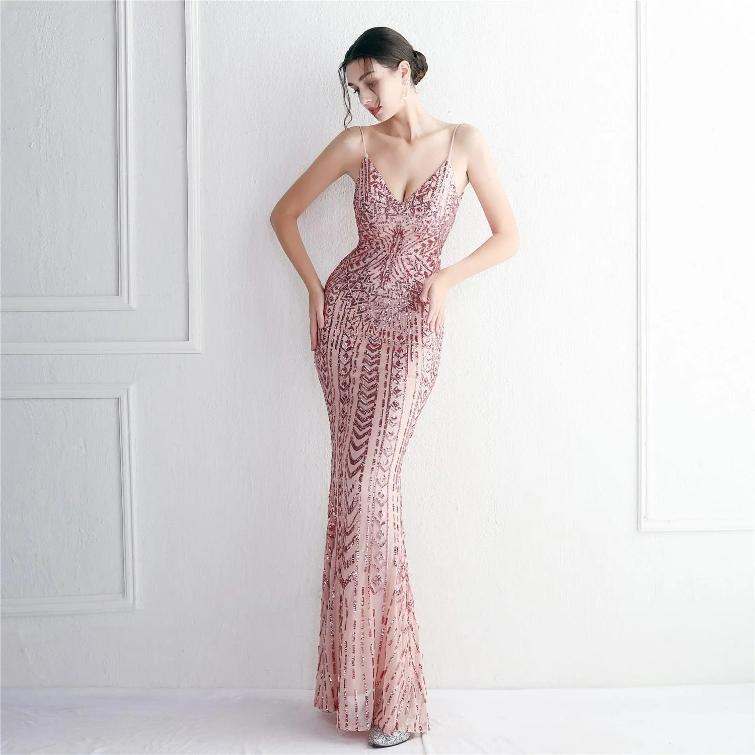 Women Purple Sequin Dress 10 Color Options Pretty V Neck...