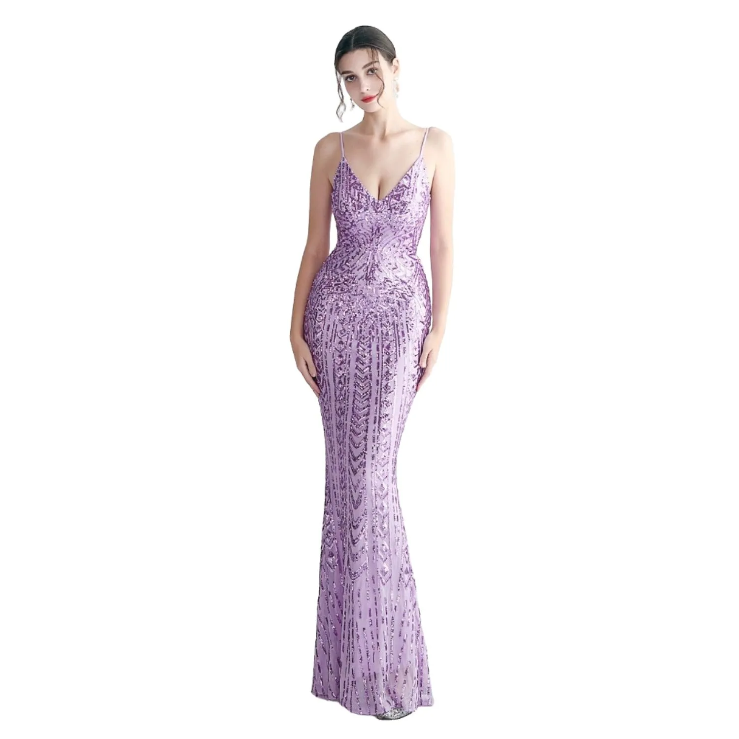 Women Purple Sequin Dress 10 Color Options Pretty V Neck...