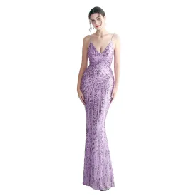 Women Purple Sequin Dress 10 Color Options Pretty V Neck...