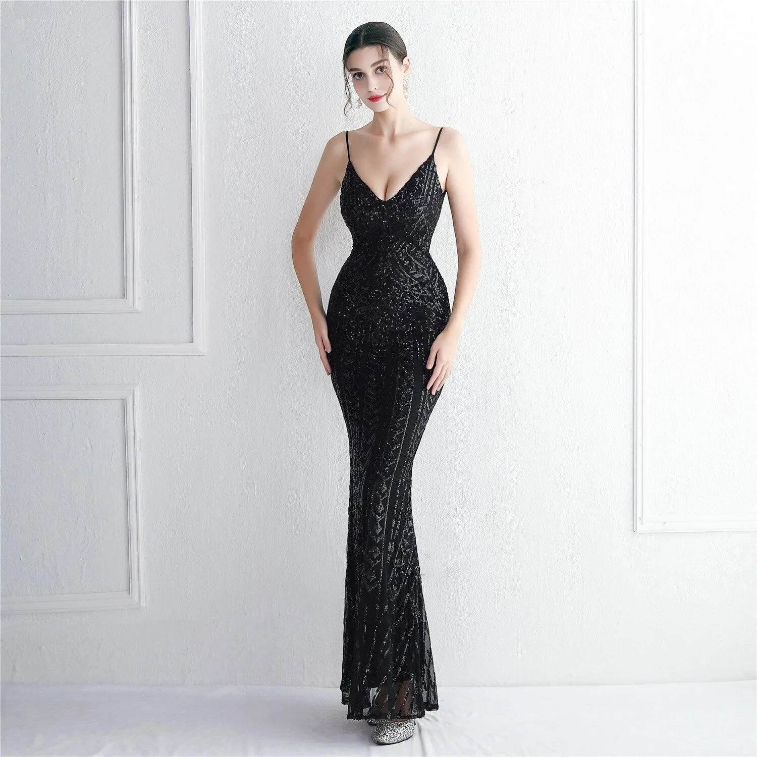 Women Purple Sequin Dress 10 Color Options Pretty V Neck...