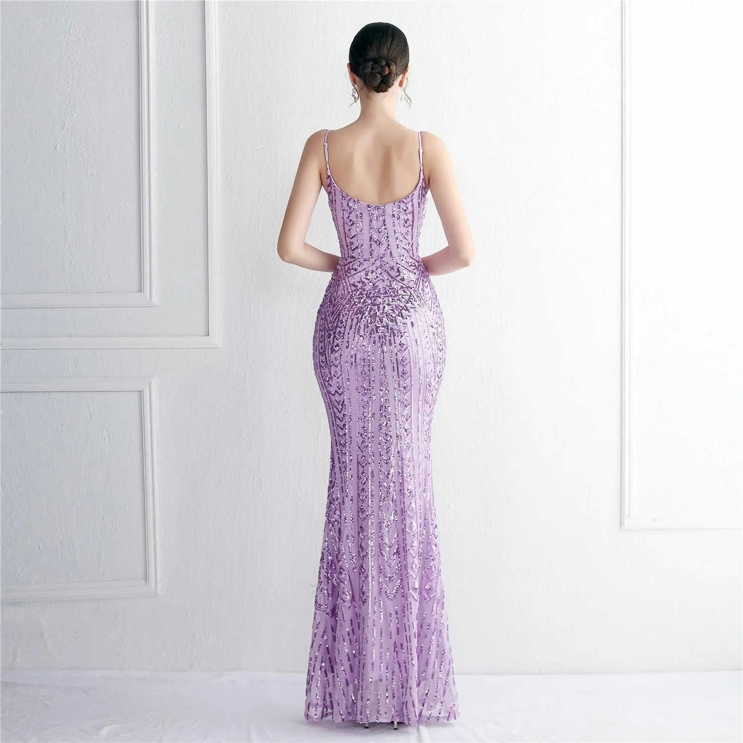 Women Purple Sequin Dress 10 Color Options Pretty V Neck...
