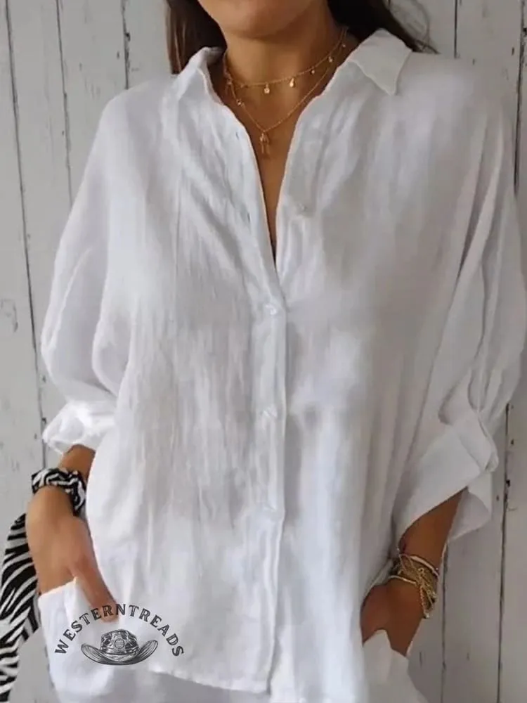 Women's  Cotton & Linen  Casual Tie-back  Shirt