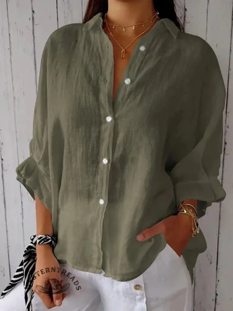 Women's  Cotton & Linen  Casual Tie-back  Shirt