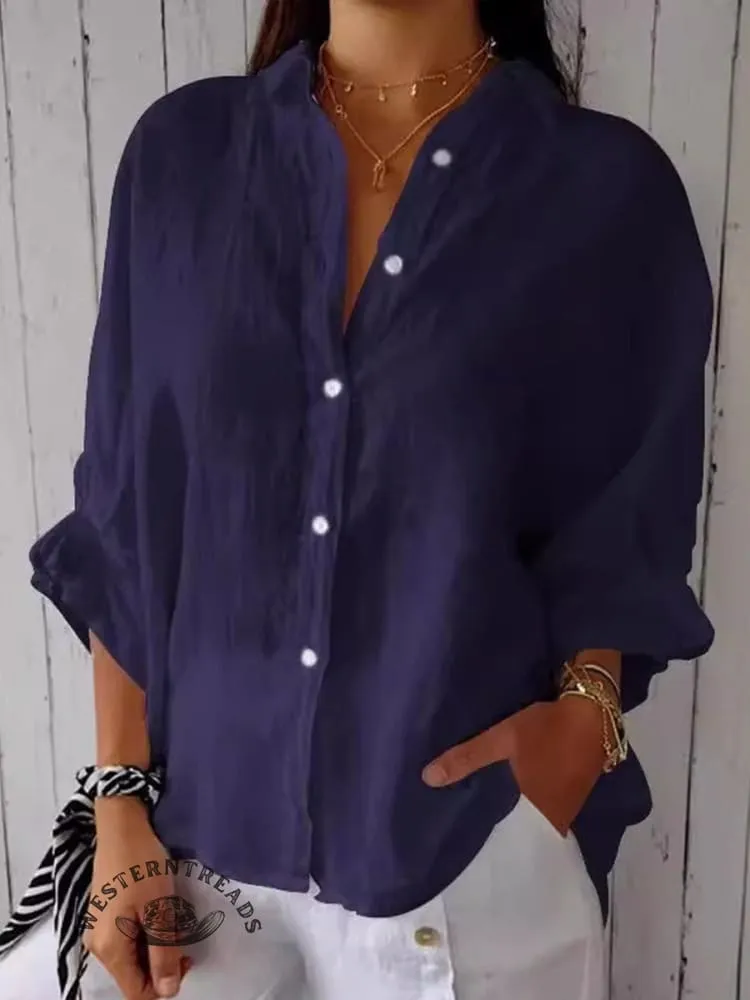 Women's  Cotton & Linen  Casual Tie-back  Shirt