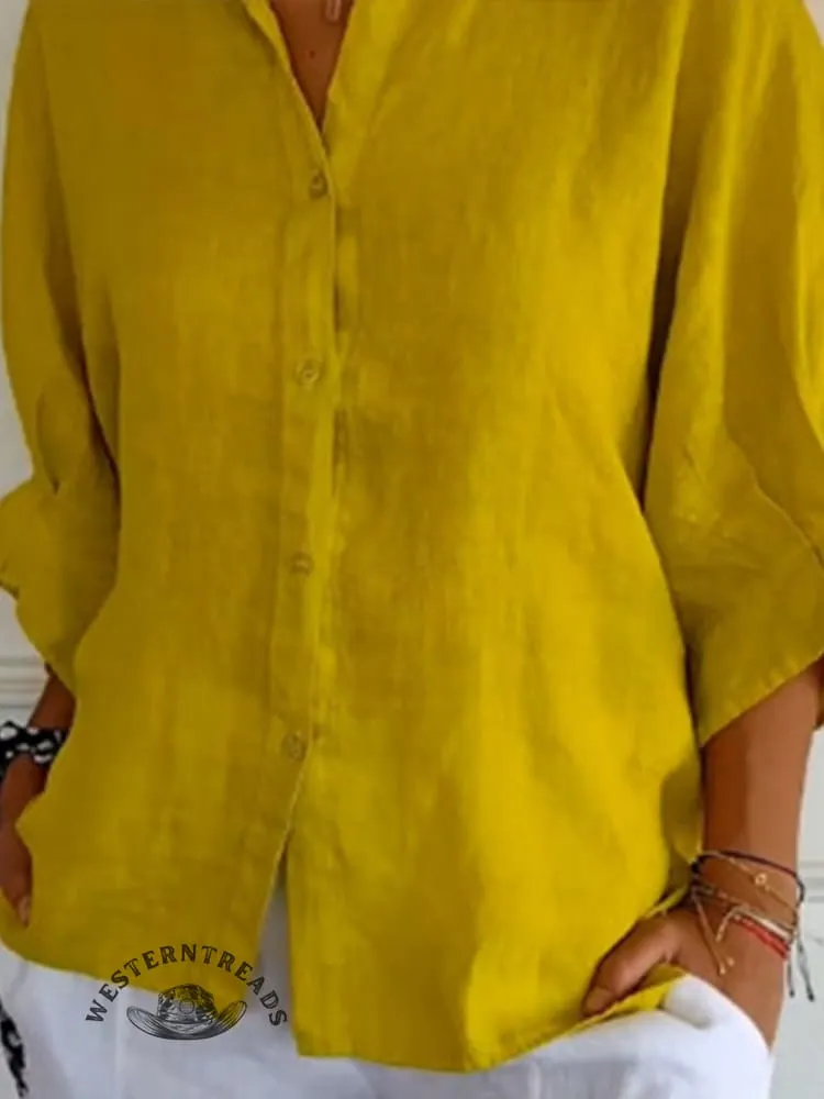 Women's  Cotton & Linen  Casual Tie-back  Shirt