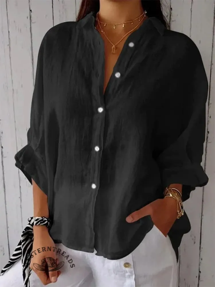 Women's  Cotton & Linen  Casual Tie-back  Shirt